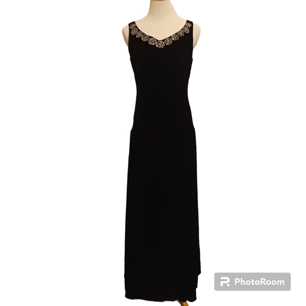 J.Peterman vintage Black Velvet rhinestone embellished Evening Gown size 2